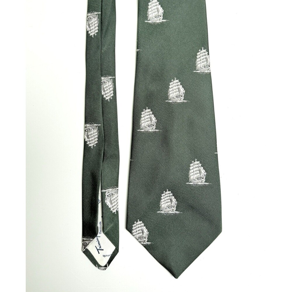 Vintage Trimingham's Bermuda Neck Tie Dark Green Tall Ships Race Nautical